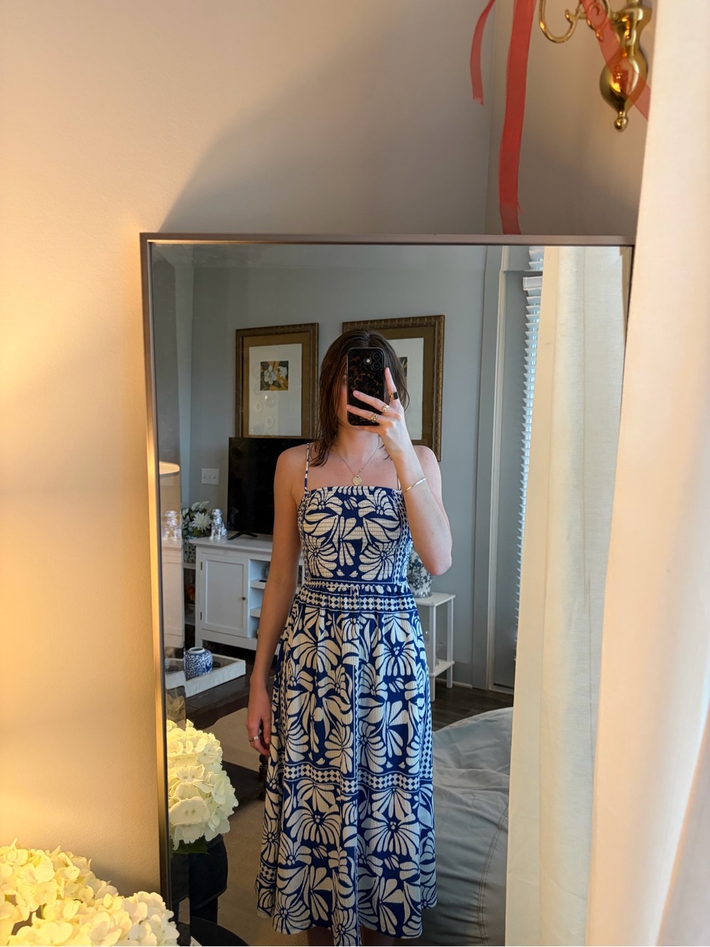 H&M Blue and White Floral Midi Dress